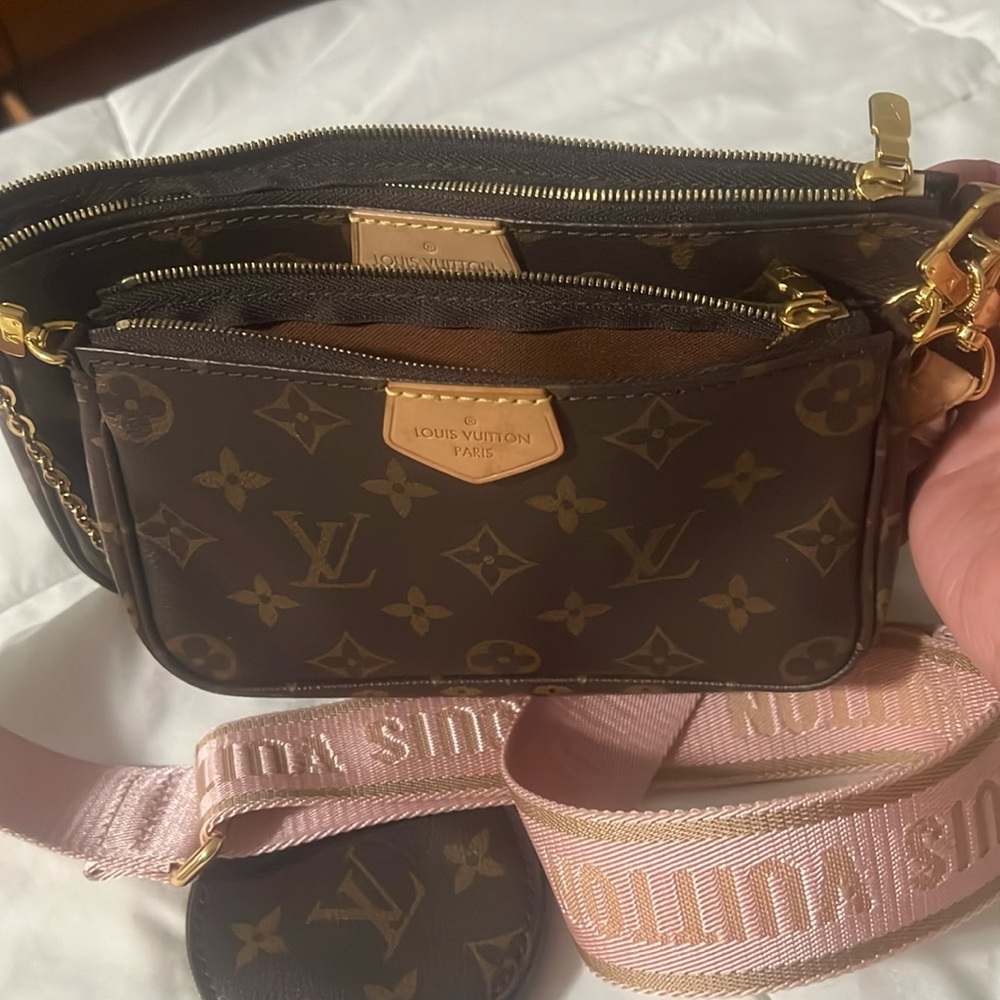 Louis Vuitton multi pochette accessorie monogram pink crossbody bag.